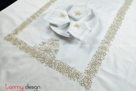 Rectangle baby's breath embroidered table cloth (200x150 cm) - include 8 napkins